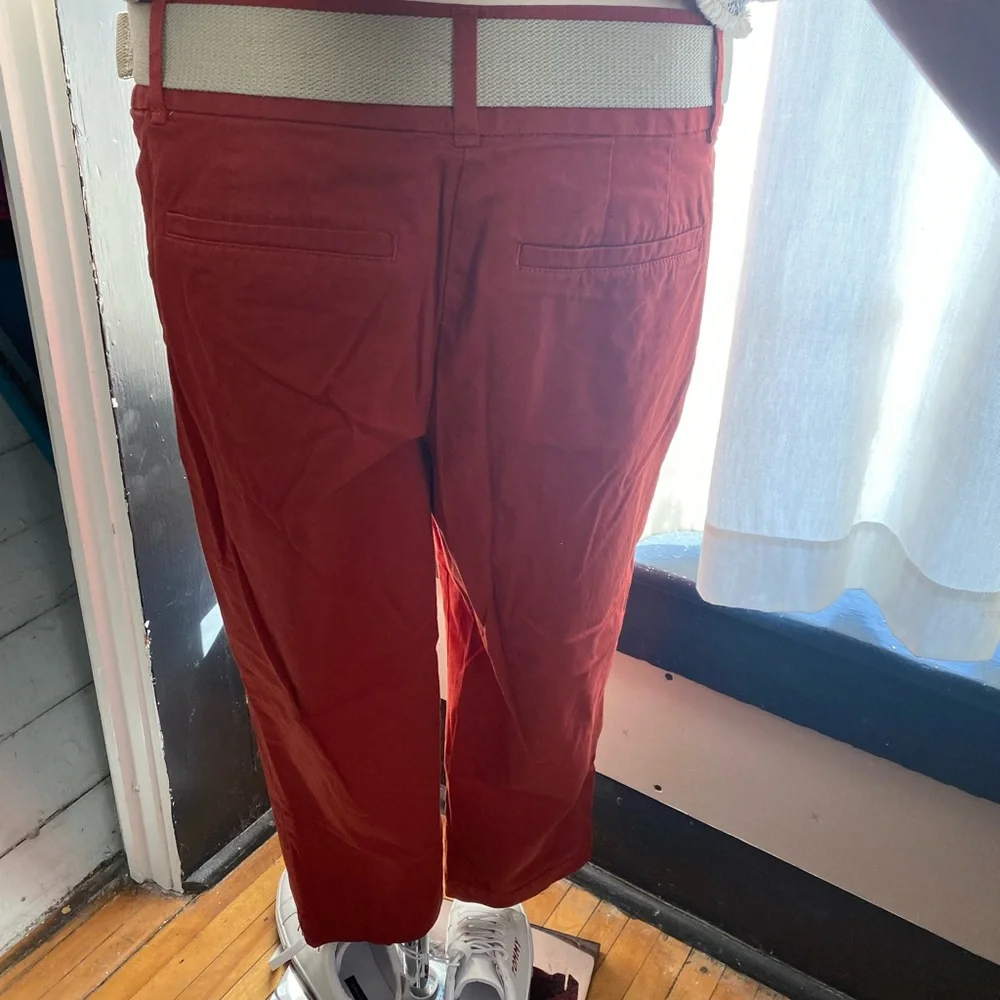 LOFT Red Cropped Ankle Pants Relaxed Fit - Picture 3 of 7
